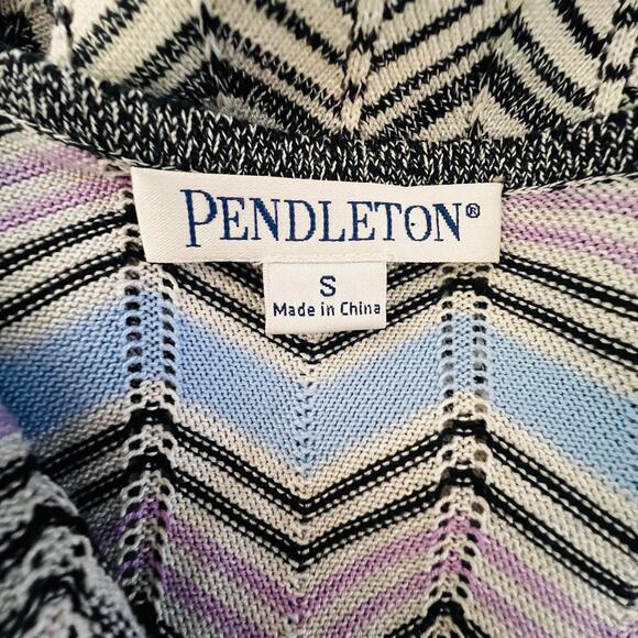 Pendleton Silk Cotton Chevron Knit Cardigan Gray Purple Blue V Neck Small - Picture 9 of 12